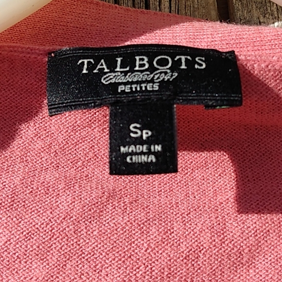 Talbots PEACHY Coral Rhinestone Button Front Cardigan Sweater Small Petite - Picture 5 of 6